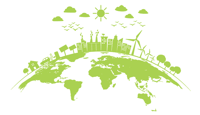 Illustrated globe linking technology with the environment